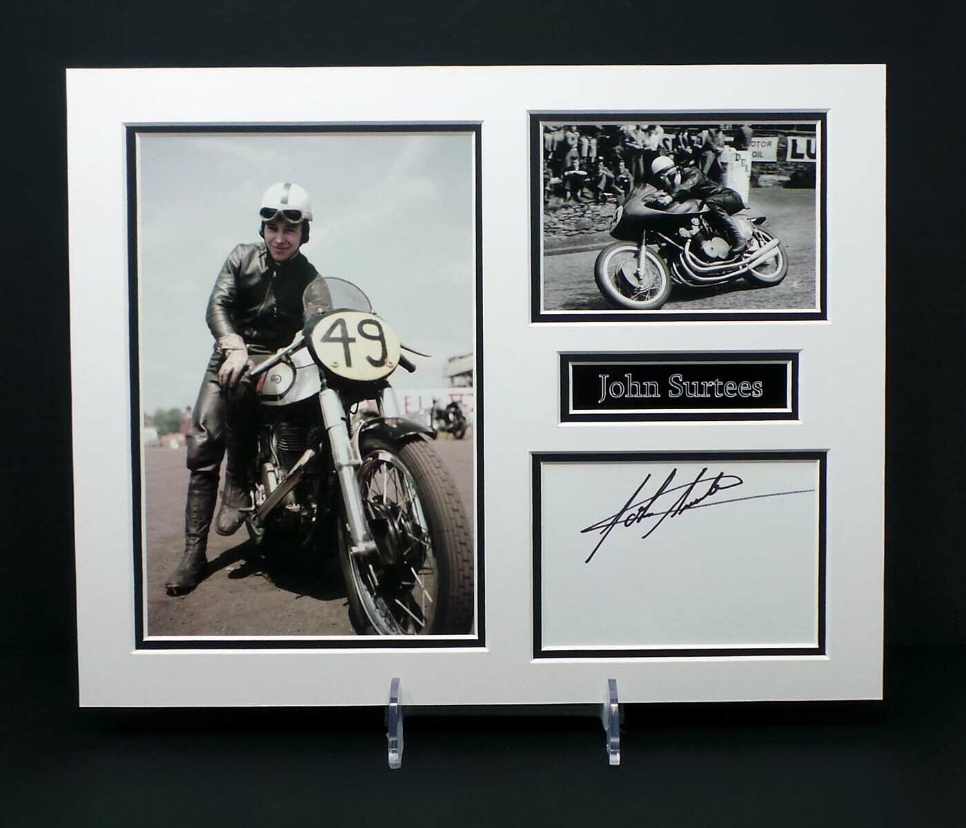 John SURTEES Signed Mounted Photo Poster painting Display AFTAL RD COA IOM TT Norton Legend