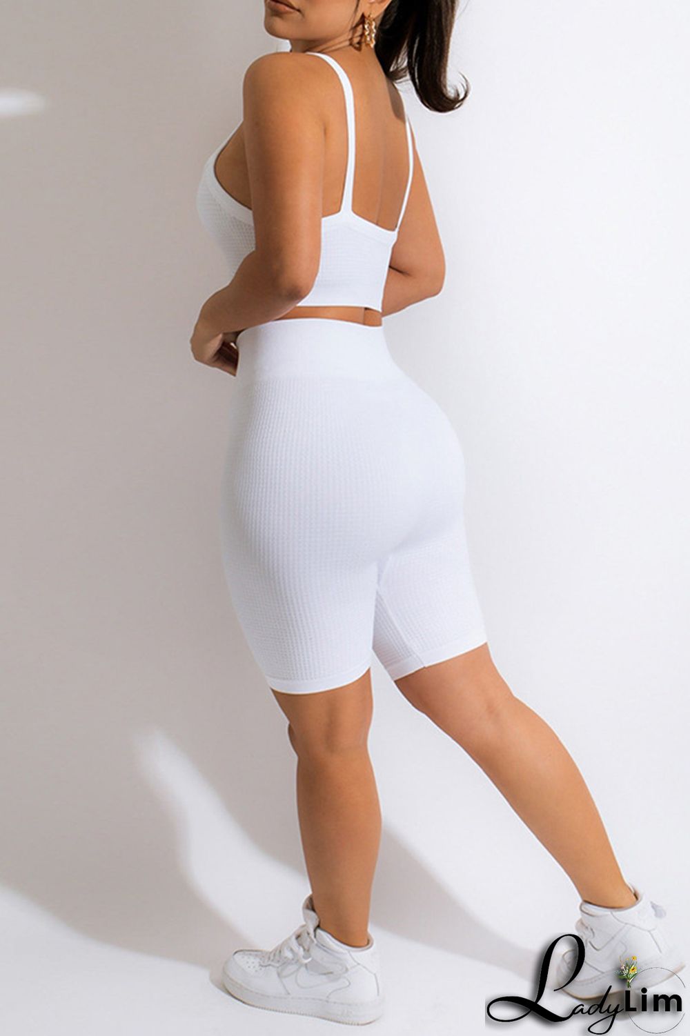 Khaki Casual Sportswear Solid Backless Spaghetti Strap Sleeveless Two Pieces