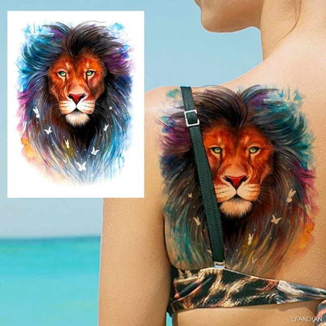 Large Tiger Lion Black Flower Fake Tattoo Sticker For Women Rose Fox BirdTemporary Tattoos DIY 3D Water Transfer Tatoos Girl Man