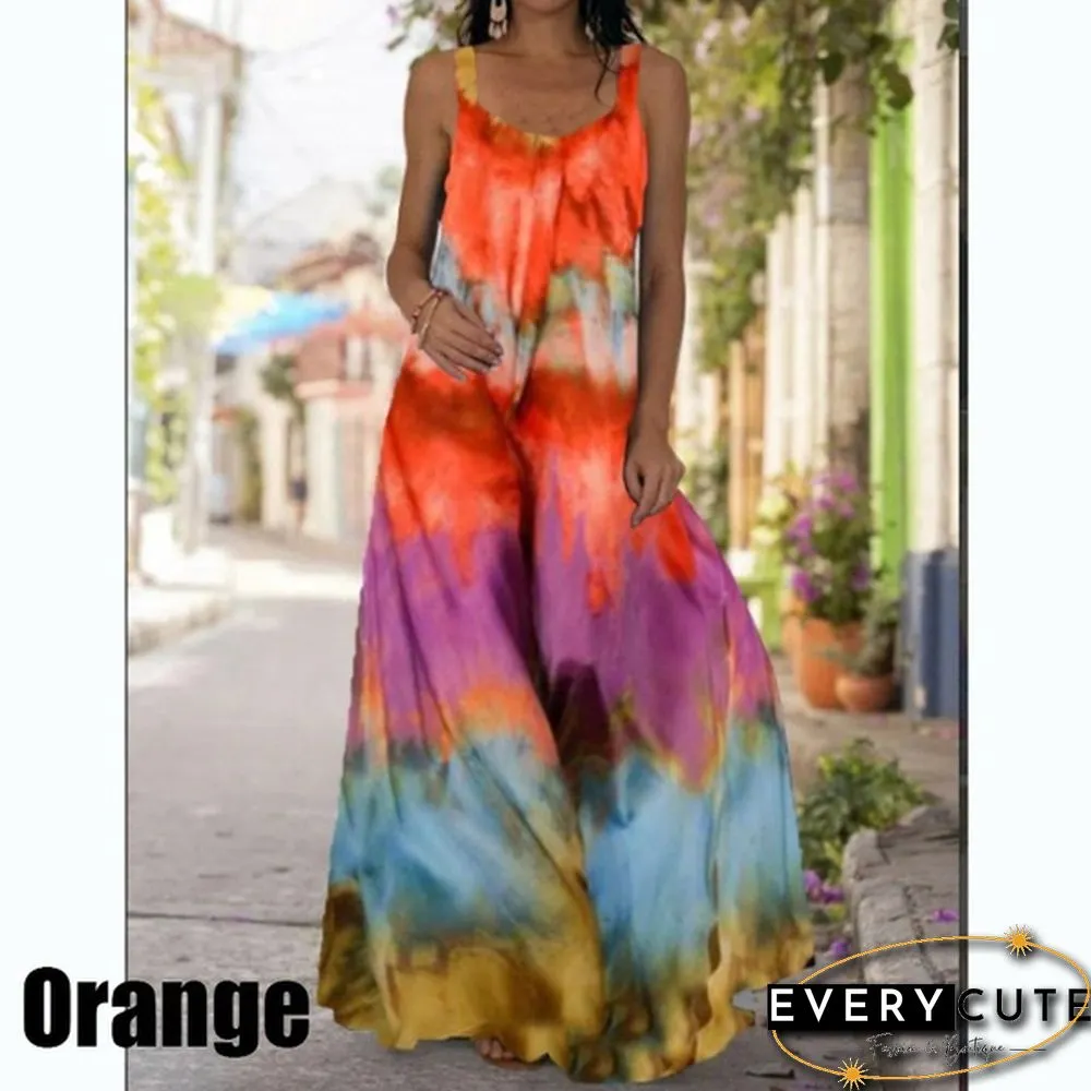 Summer Tie-Dye 3D Printed Dress Bohemian Off The Shoulder Mopping Dress Plus Size S-5Xl