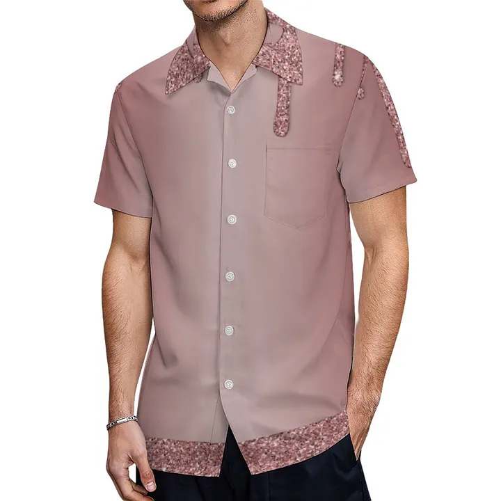 rose gold dress shirt Rose Golden Solid Satin Men's Long Sleeve Dress Shirt, S