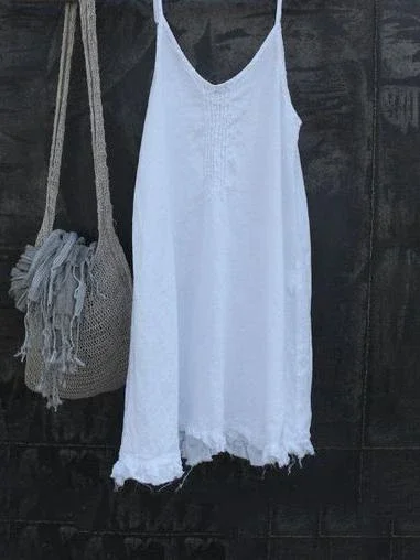 women solid color casual cotton linen sleeveless dress