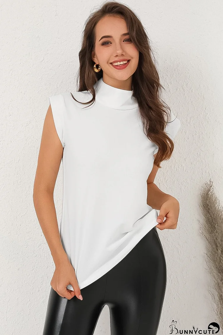 Mock Neck Cap Sleeve Blouse
