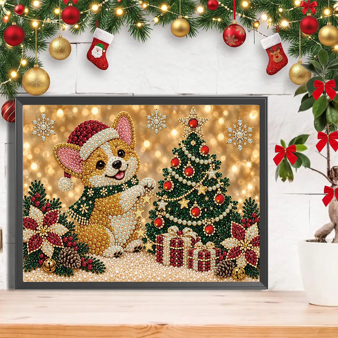 Pearl Painting Kit for Adults Christmas Corgi 15.75x11.81in