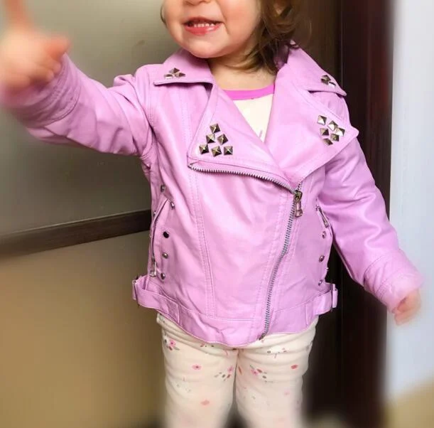 girls leather jacket PU jacket for children 2-7 year old fashion leather, motorcycle Cool wild rivets Metal rock england outwear