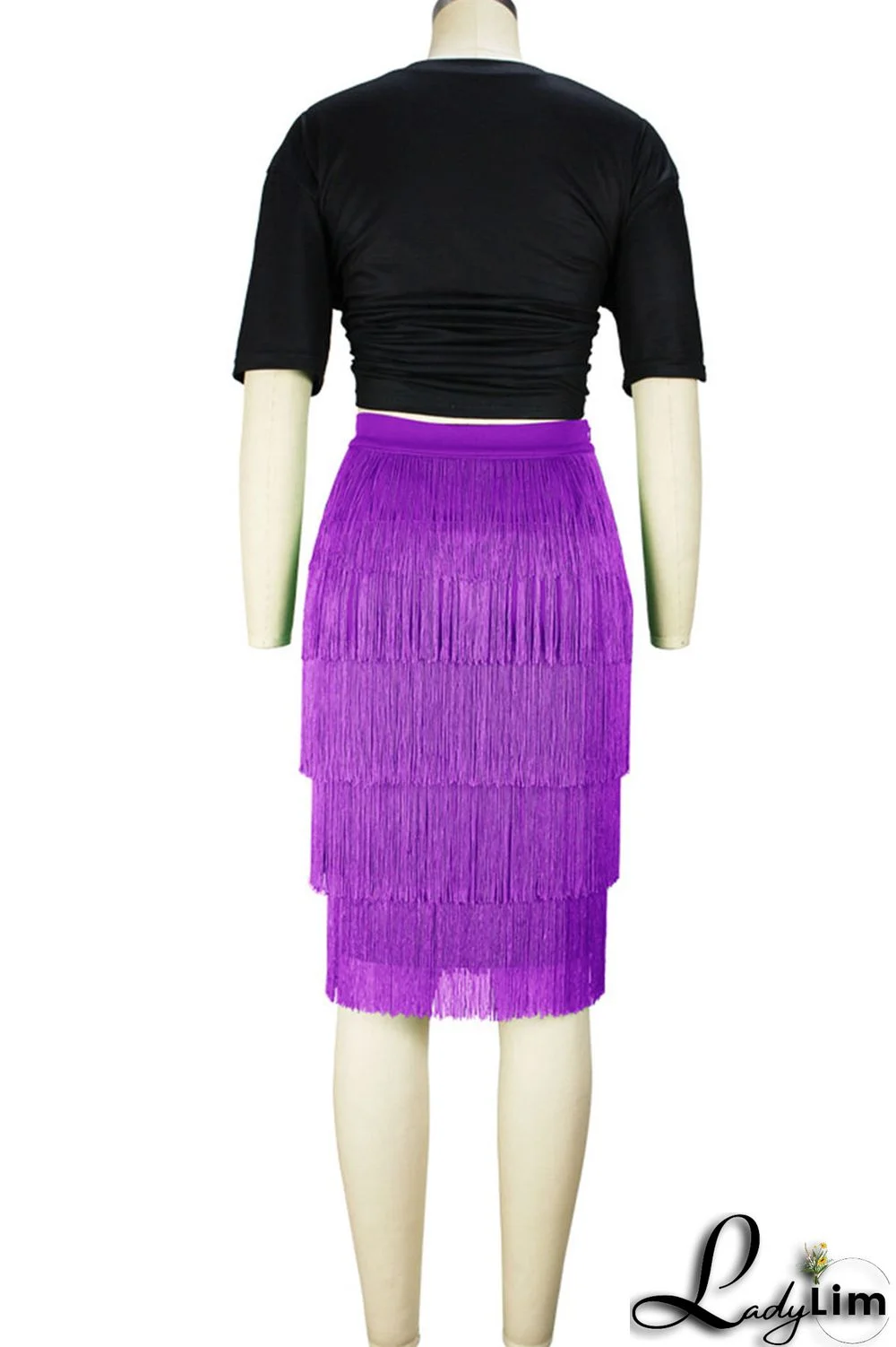 Purple Casual Print Tassel Split Joint O Neck Short Sleeve Two Pieces