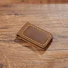 Handmade Crazy Horse Leather Magnetic Banknote Clip | Vintage Cowhide Magnetic Clip, Multifunctional Stationery Bookmark Money Clip