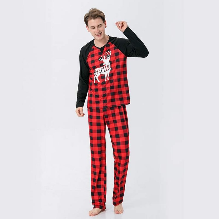 OH DEER Family Matching Plaid Pajamas Set with Pet Dog Clothes