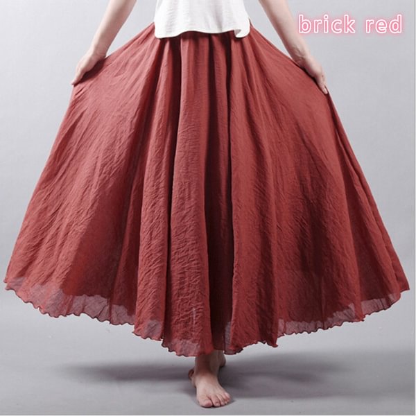 Women Double Layer Linen Maxi Skirt Pleated Vintage Boho Maxi Long Casual Cotton Beach Skirt Dress - Shop Trendy Women's Clothing | LoverChic