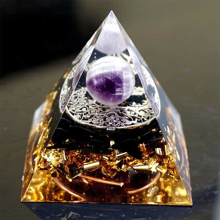 Amethyst Sphere With Obsidian Growth Orgone Pyramid