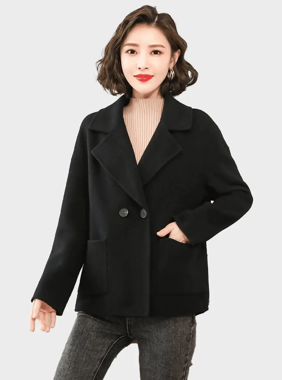  thdmladies Short Loose Woolen Coat thedmladies