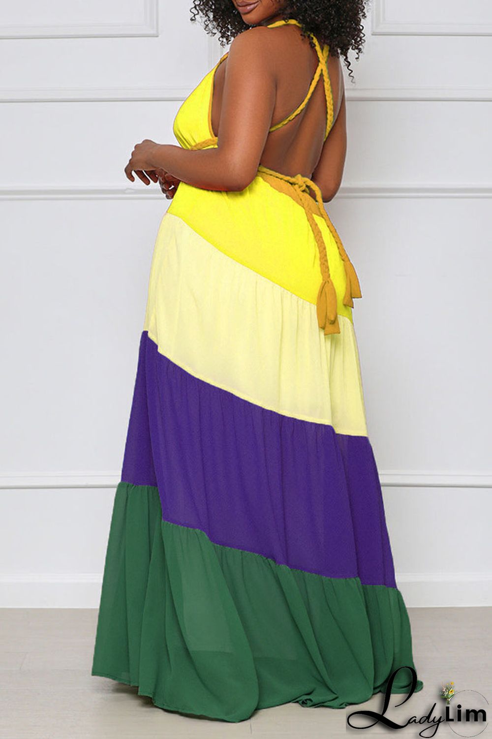 Orange Sexy Print Patchwork Backless Straight Dresses