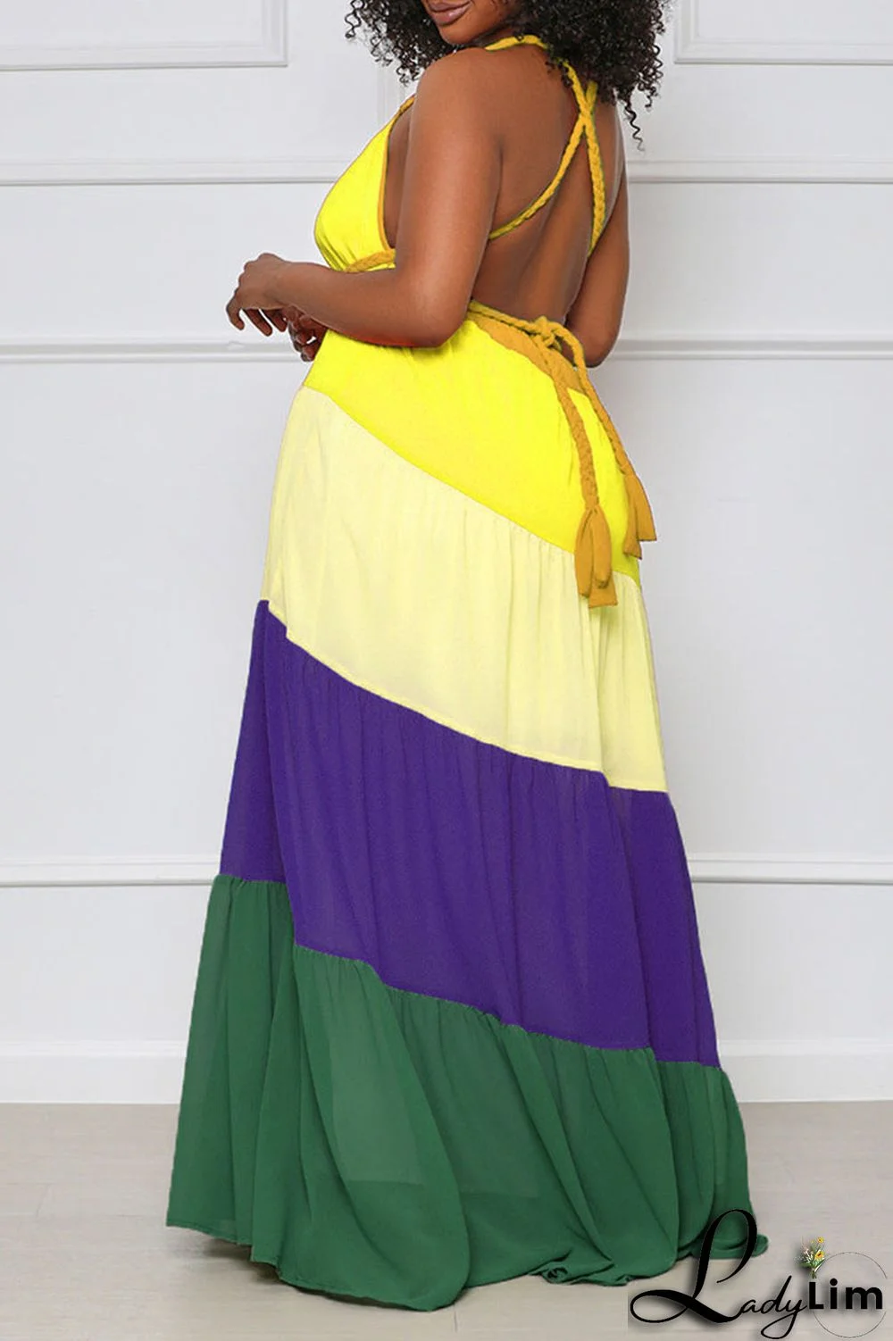 Orange Sexy Print Patchwork Backless Straight Dresses