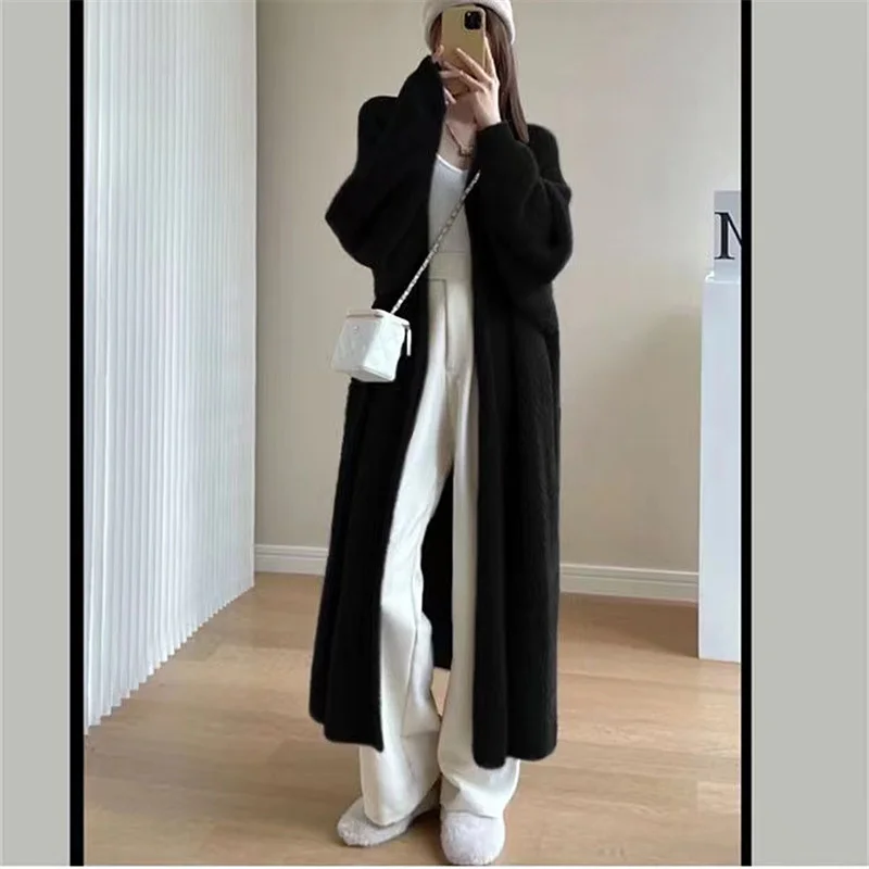 Churchf Churchf Sister Wind Long Cardigan Coat Knitting Female Autumn Winter Gentle Wind Loose Lazy Imitation Mink Milk Fufu Sweater
