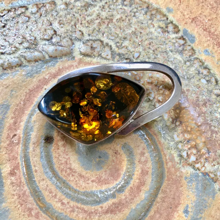 Baltic Amber and Sterling Silver Pendant Brooch