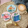 Ensemble de 8 pi&egrave;ces : kits de sous-verres de peinture en diamant maison avec support rond en bois de sous-verre d&rsquo;art en diamant avec coussin antid&eacute;r
