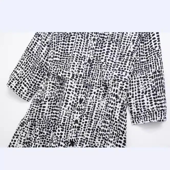 Churchf Spring Series Printed Long-Sleeved Belt Dress 5216041