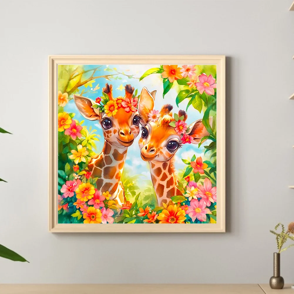 Diamond Painting - Full Round Drill - Flower Giraffe(Canvas|30*30cm)