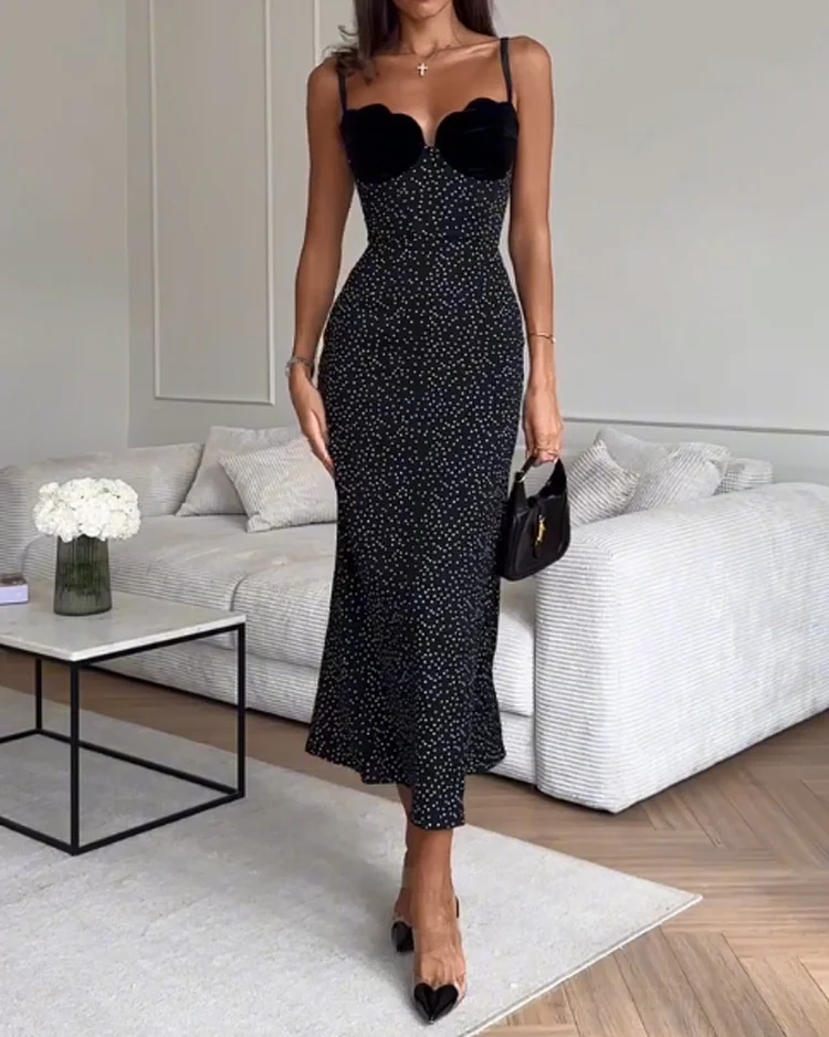 Sleeveless polka dot print dress