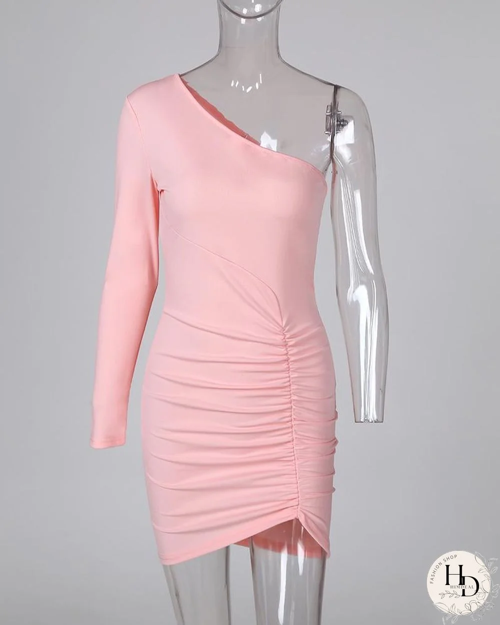 Solid One Shoulder Bodycon Dress