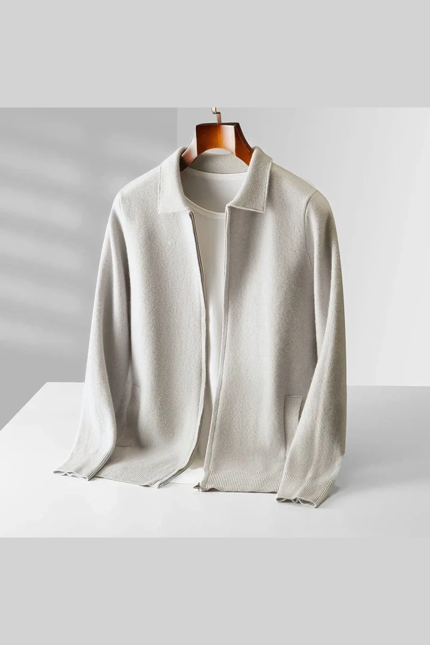 Men's Cashmere Zip Cardigan &ndash; Collared Knit with Pockets