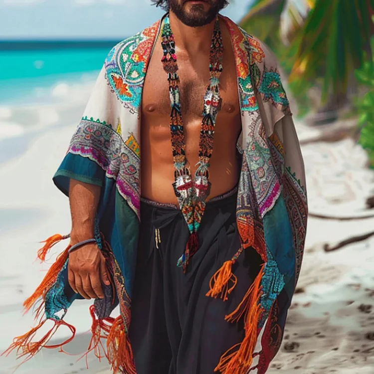 Men's Holiday Bohemian Print Kimono
