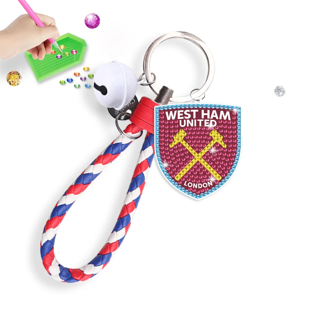 【Upgrade】DIY West Ham United F.C. Logo Double Sided Rhinestone Painting Keychain Pendant for Adult