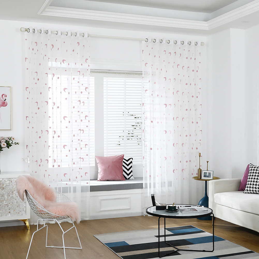 

1x Moon Embroidery Windows Tulle Curtains Yarn Drapes (Pink 100 X 200cm, 501 Original
