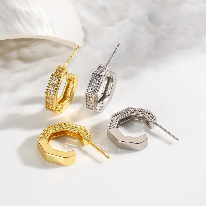 1 Pair Casual Classic Style Commute Geometric Inlay Copper Zircon 18K Gold Plated Ear Studs
