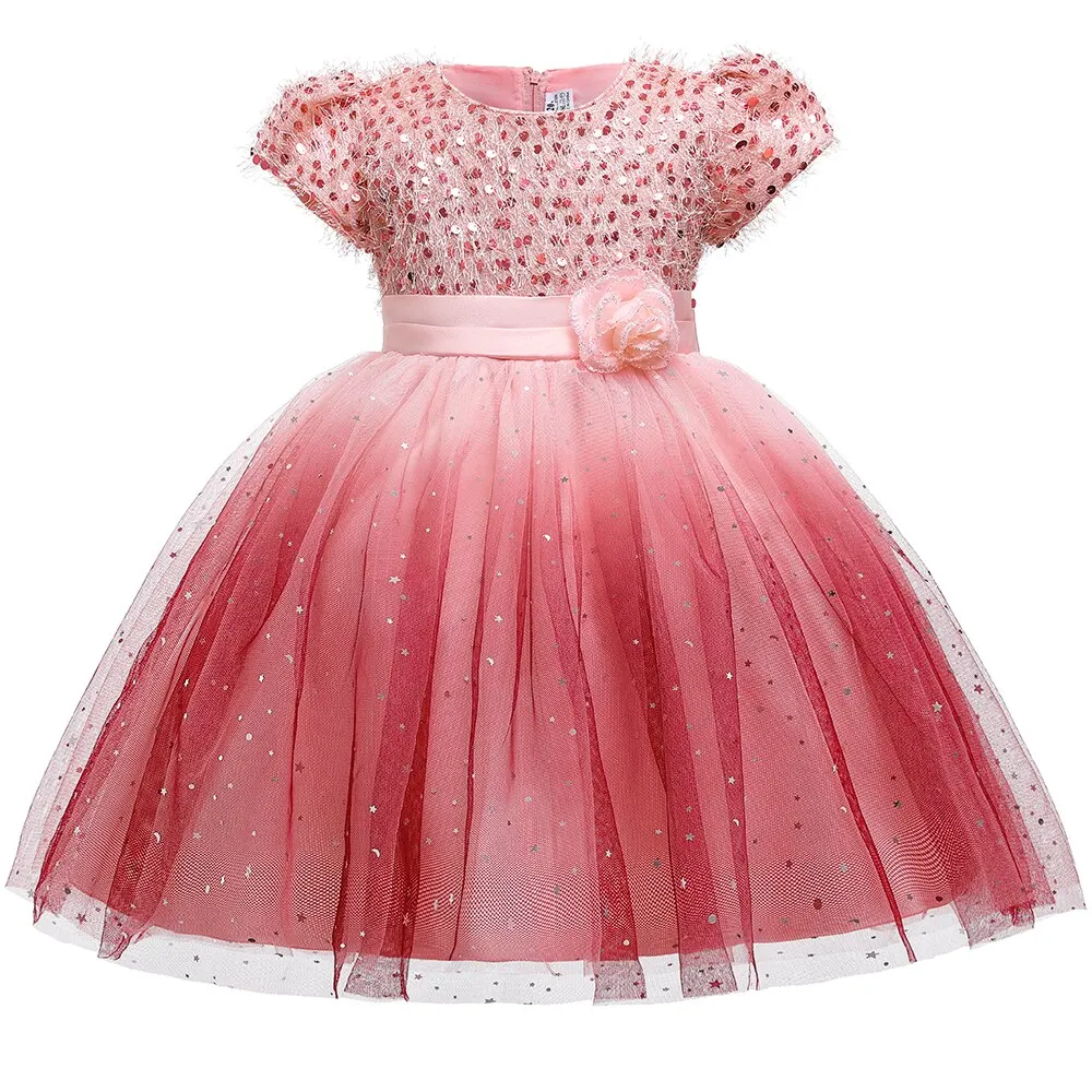 Gradient Baby Sequin Dress for Girls Princess Formal Elegant Lace Wedding Kids Clothes Dress Evening Costume Party Dresses L5161