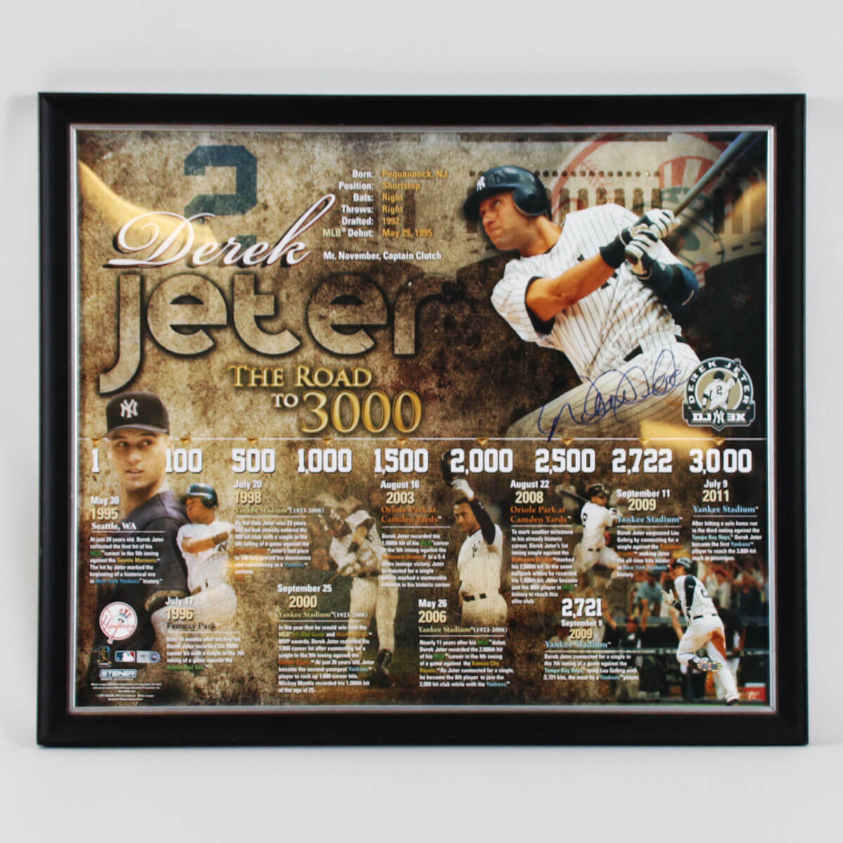 Derek Jeter Signed Photo Poster painting 3000th Yankees – COA MLB & Steiner Sports