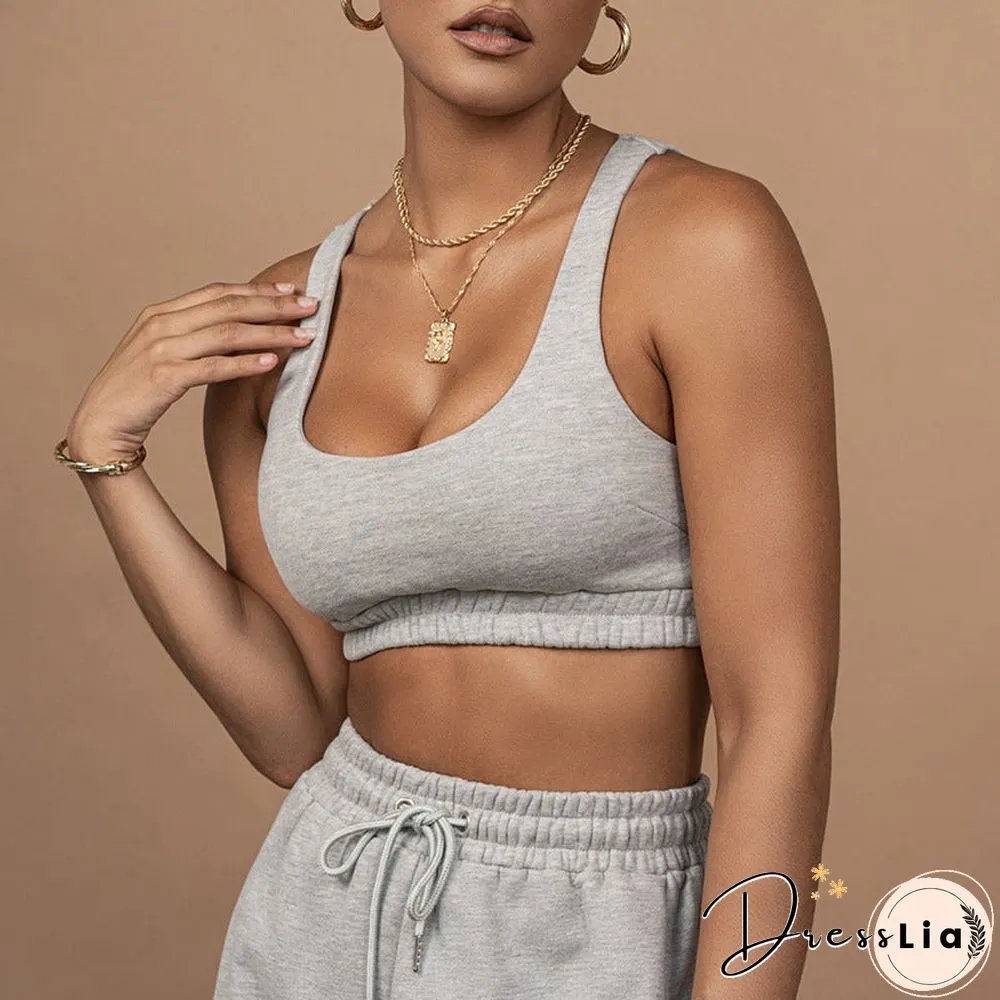 Sporty Crop Top and Pocket Detail Jogger Tracksuit Pant Set