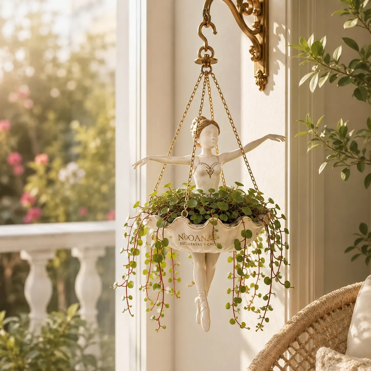 Ballerina hanging planter beside a sunny window