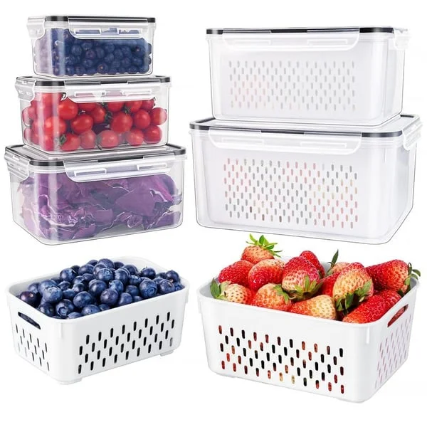 💖🔥Household transparent plastic food storage box-Including drain basket💧