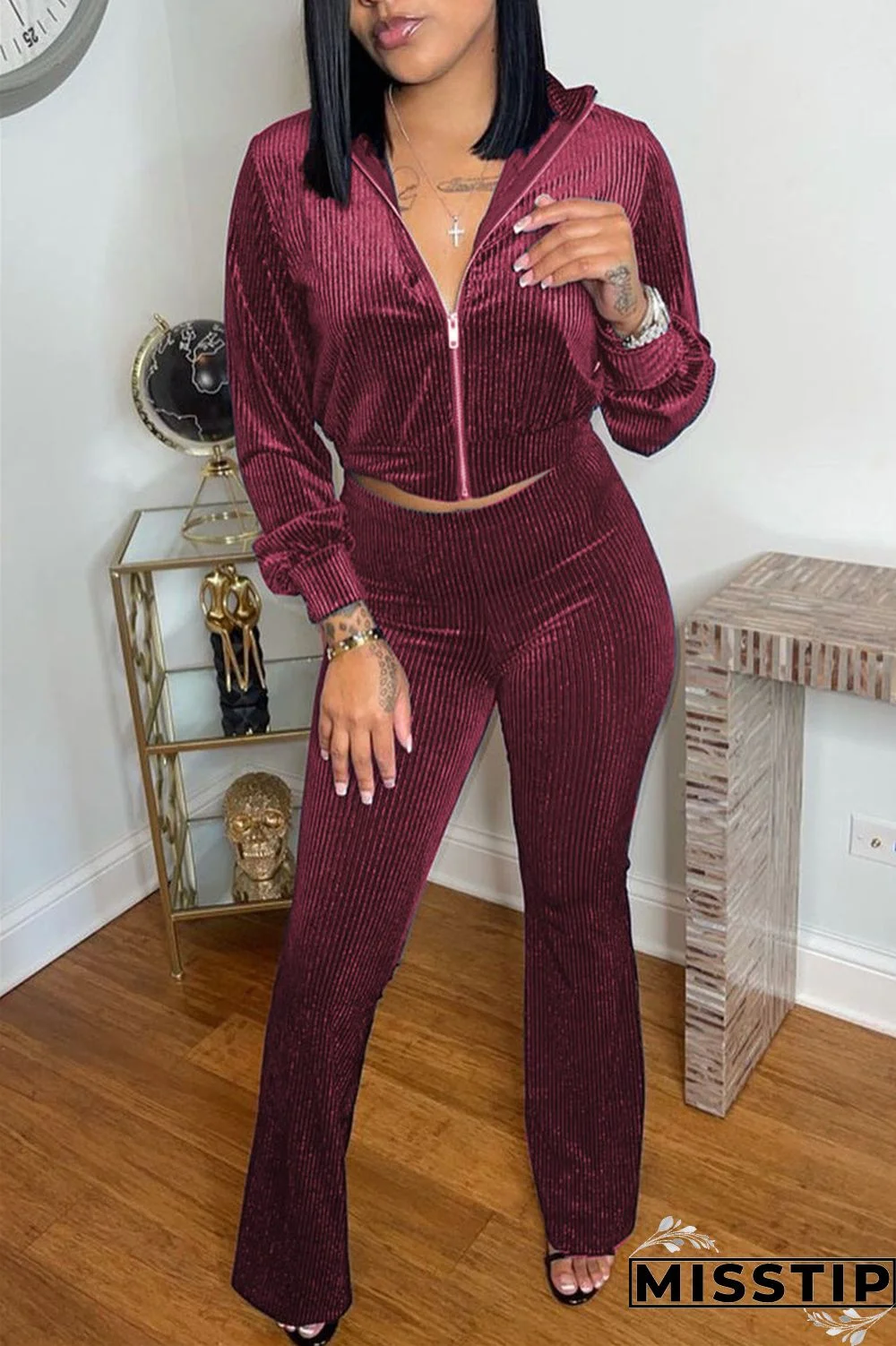 Blue Fashion Casual Solid Basic Zipper Collar Long Sleeve Two Pieces