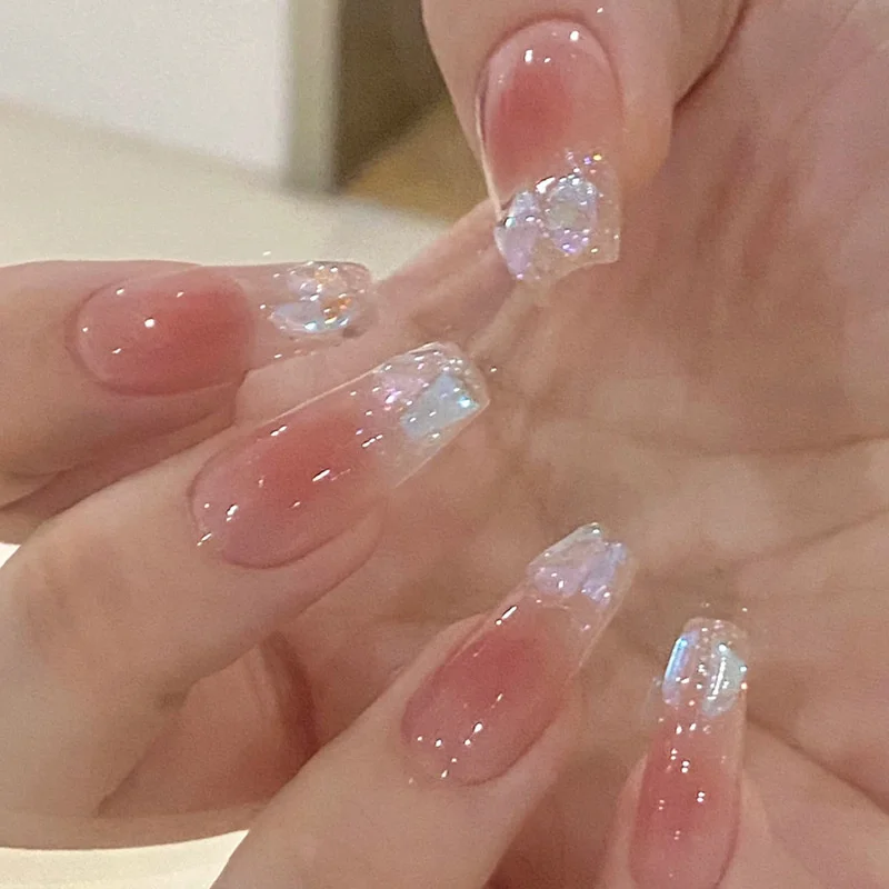Buyerint 24pcs Wearable Pink Press on Nails – Butterfly Lovely Girl False Nails Tips with Jelly Gel Design  