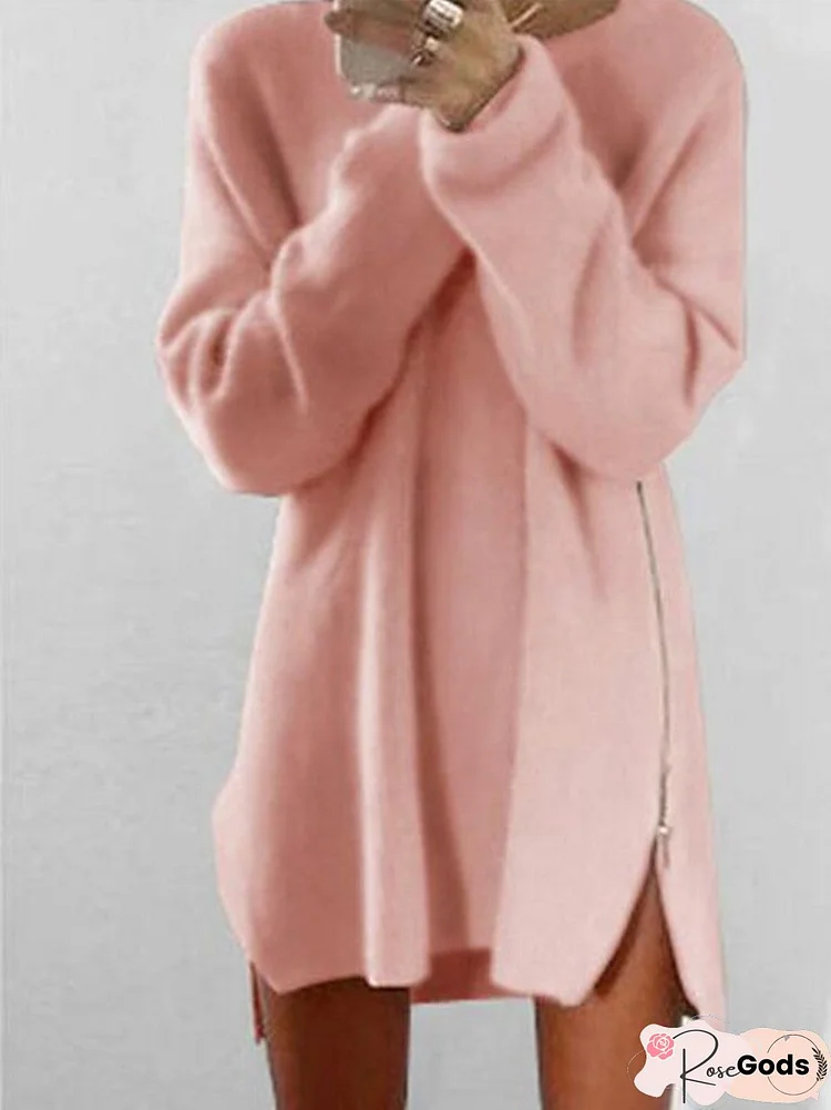 Fluffy Zipper Long Sleeve Casual H-Line Sweater