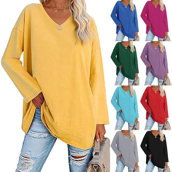 Women'S Loose Long Sleeve Fashion V-Neck Knit Top