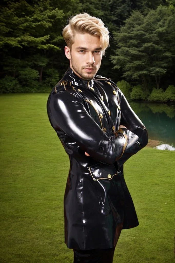 Man Latex coats Men's Patriotic Latex Military Jacket（KG29898)