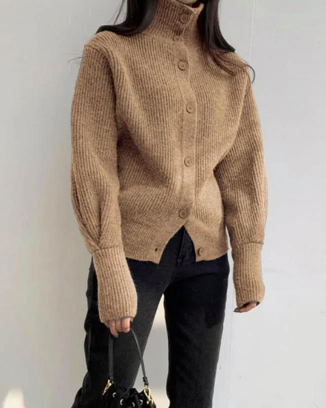 Simple Buttons Sweater With Long Sleeves-mysite