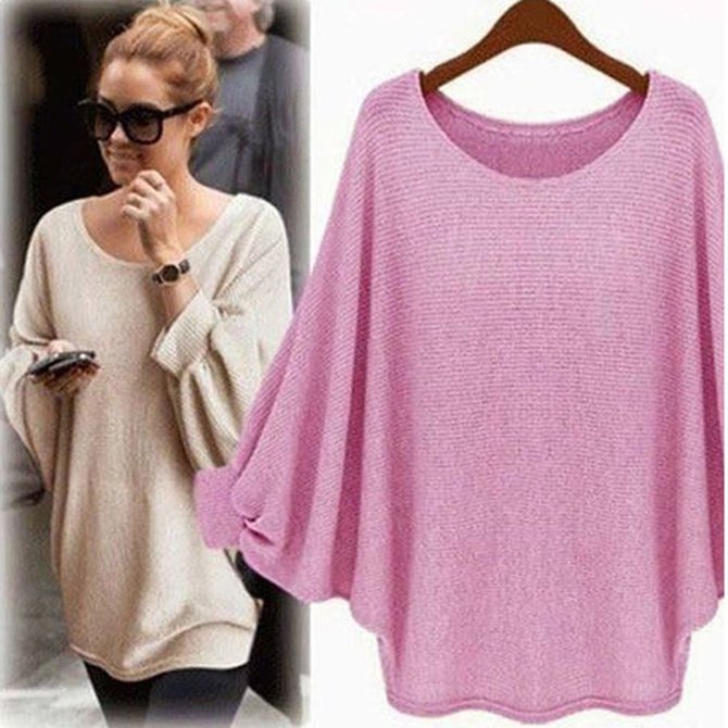Knitted Casual Solid Batwing Sweater Zaesvini