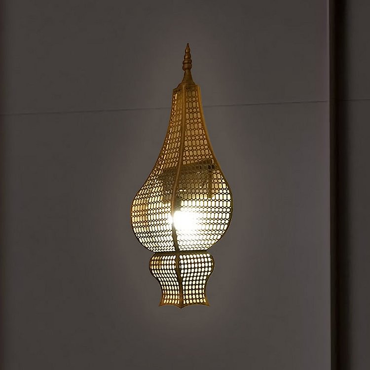 Half Vase Corridor Wall Lighting Vintage Metal Mesh 1-Head Brass Finish Arab Sconce
