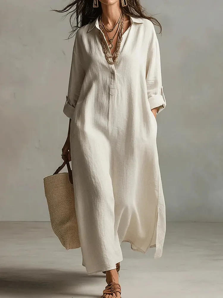 Women's Solid Color Art Casual Fashion Cotton Linen Maxi Dress