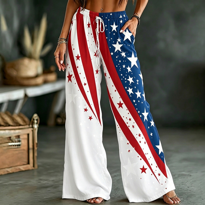  Women's Vintage Flag Art Linen Pants Westsshops