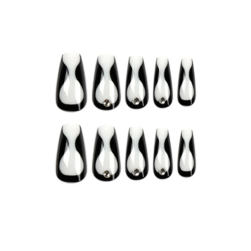 Churchf false nails coffin shape black grey design Artificial Ballerina