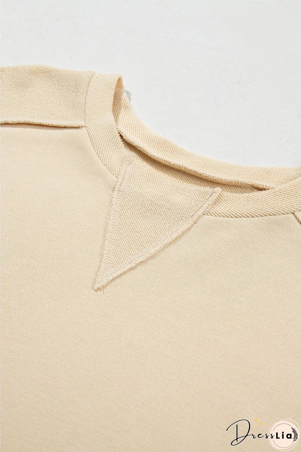 Beige Splicing Round Neck Pullover Sweatshirt