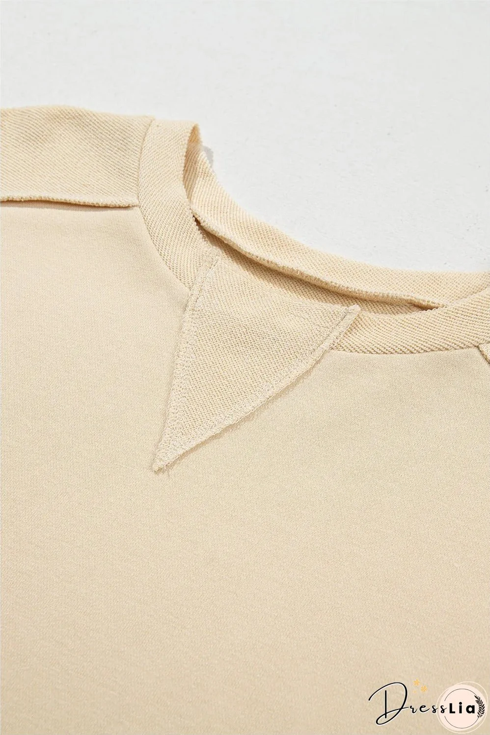 Beige Splicing Round Neck Pullover Sweatshirt