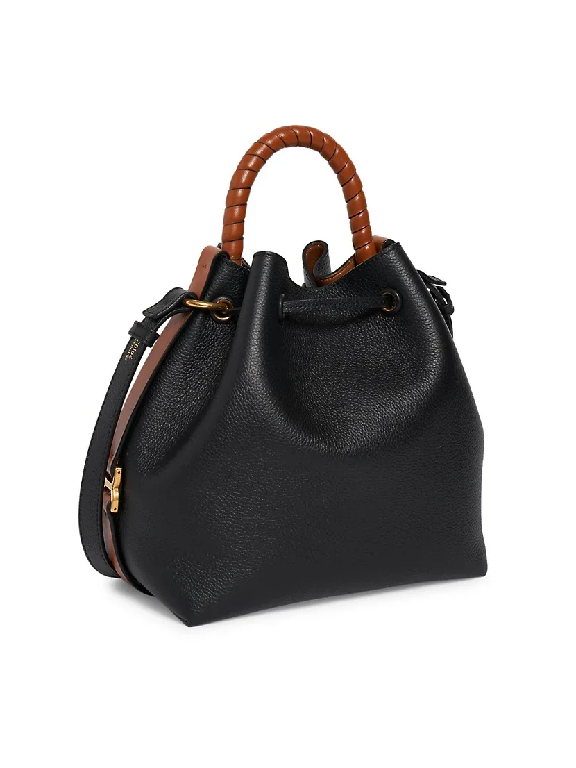 Chlo&eacute; Marcie Leather Bucket Bag-Black