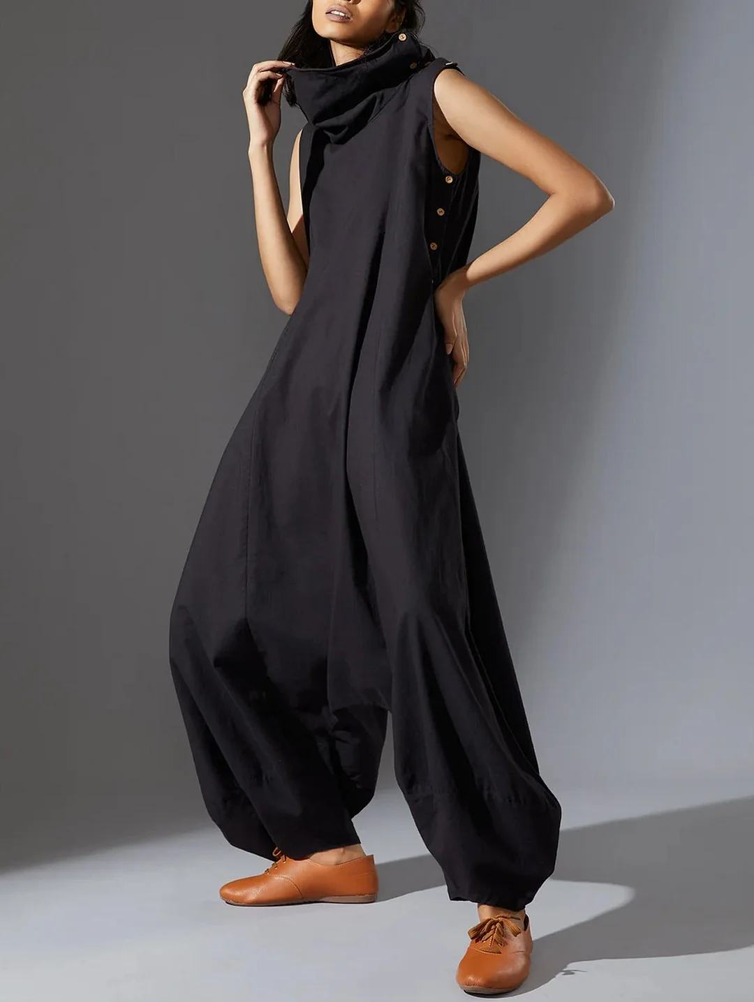 Vintage Cowl Neck Sleeveless Characteristic Jumpsuit