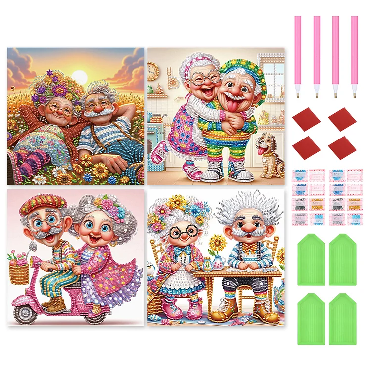 4Pcs Warm Old Man - Special Shaped Drill Diamond Painting - 30*30CM(Canvas)